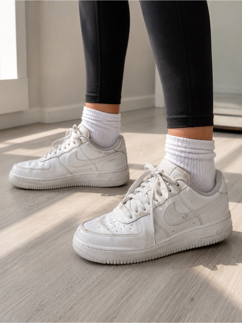 Nike Air Force 1 Low Triple White Leather Sneakers Shoes 3Y